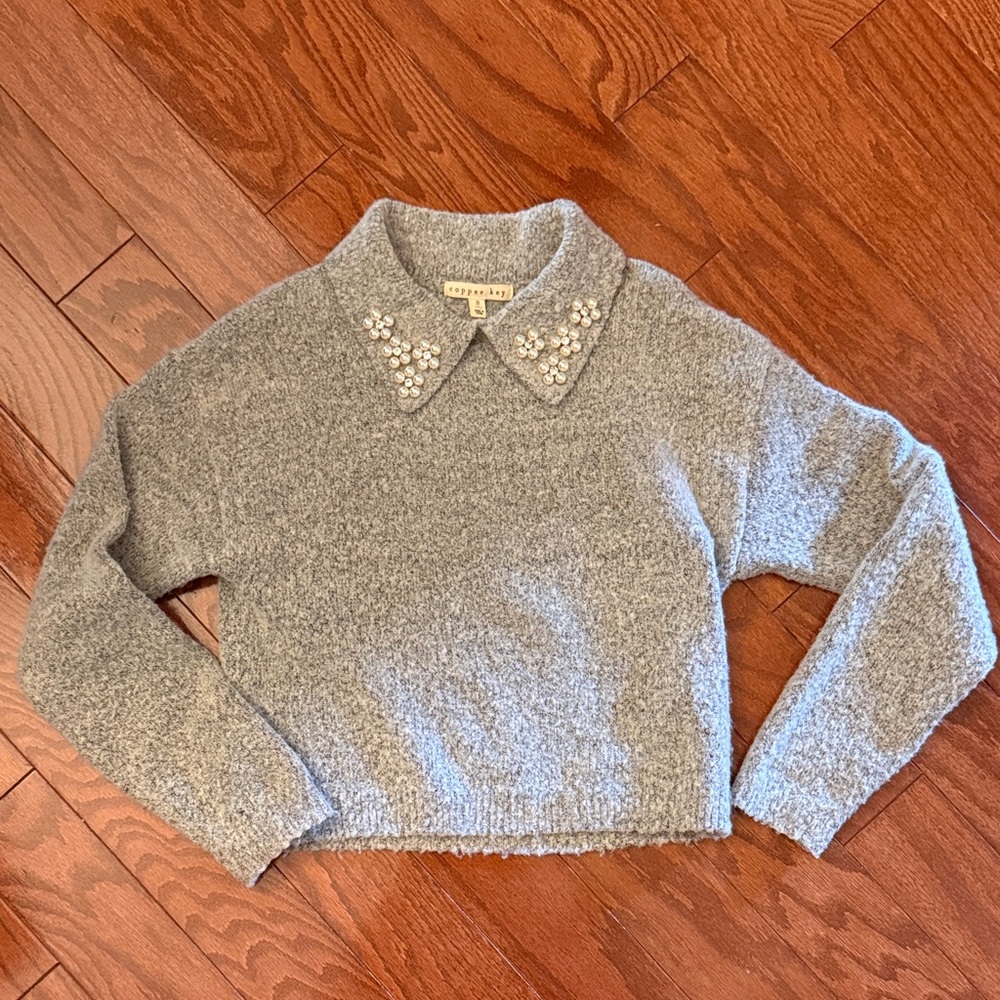 Copper Key Girls Grey Embellished Knit Sweater